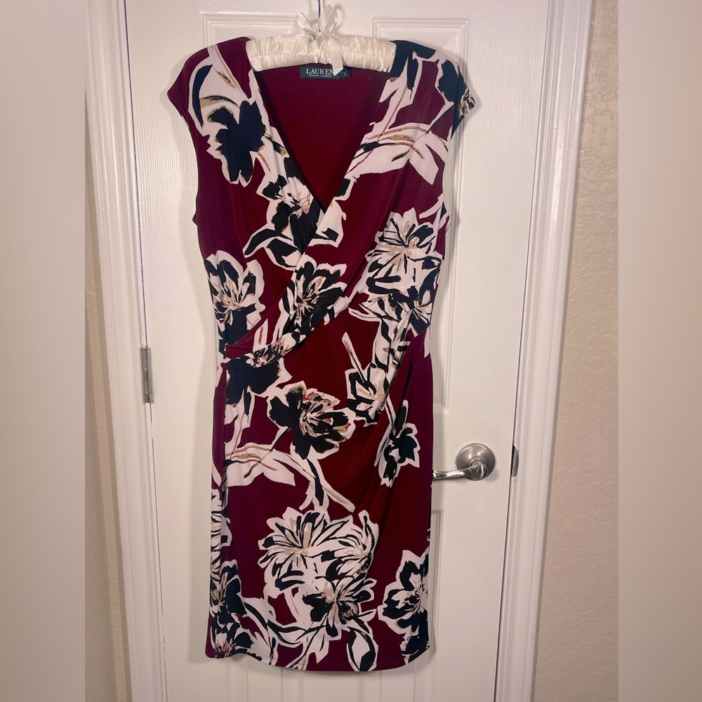 Lauren Ralph Lauren Maroon Floral Dress Sz 10